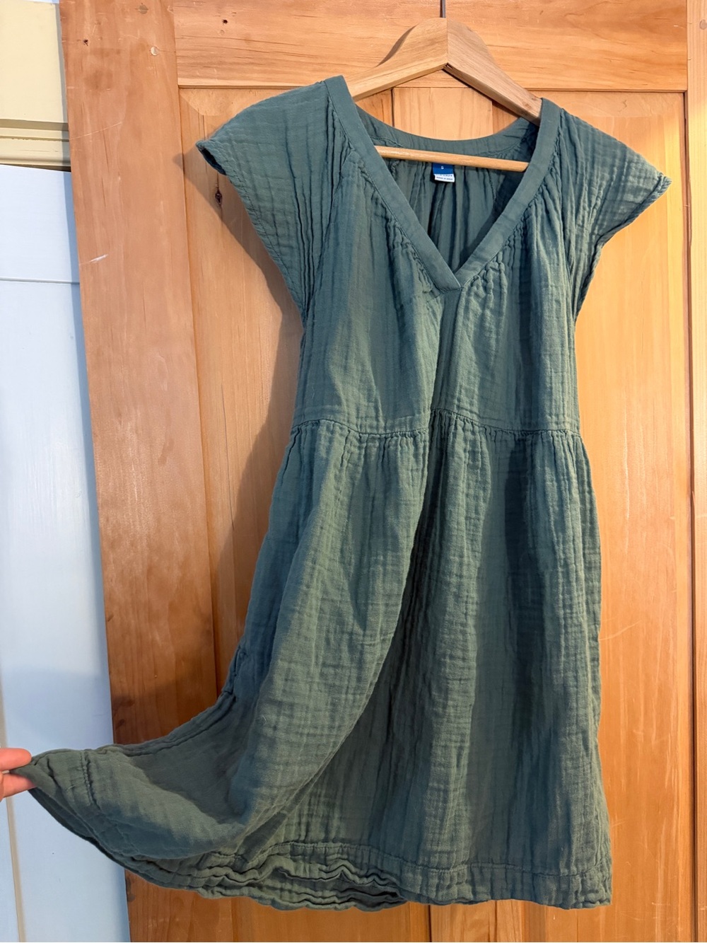 Old Navy Olive Green V-Neck Cotton Gauze Midi Dress